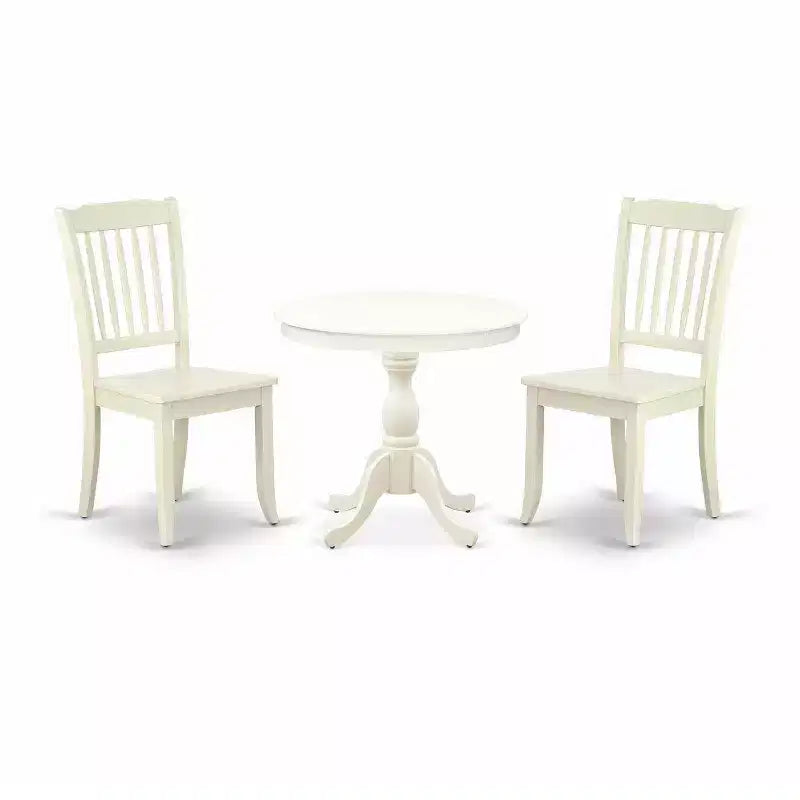 3-Piece Linen White Finish Solid Wood Top - Dining Room Set - Seats 4