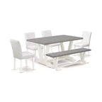HomeStock 6-Pc Rectangle Natural Oak Finish Solid Wood Top Dining Table with 1-Bench, 4-Chairs