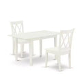 HomeStock 3-Piece Linen White Finish Rectangular Solid Wood Top with Butterfly Leaf Dining Table Set