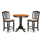 Counter Height Dining Set - 3 Piece Table & Chair Set - Round Pedestal Table - Kitchen Dining Room Furniture