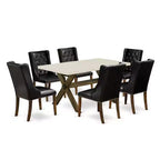 HomeStock 7-Piece Distressed Jacobean Finish Solid Wood Top Dining Table with 6 Parson-Chairs