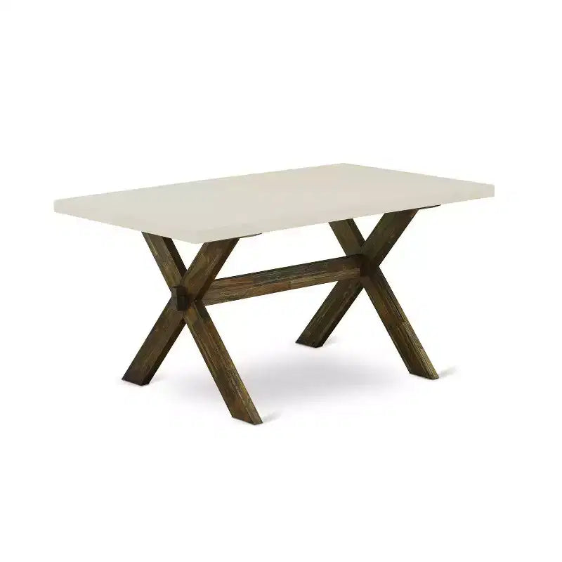 Table de salle à manger HomeStock 7 pièces avec plateau en bois massif finition jacobine vieillie et 6 chaises Parson
