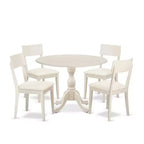 HomeStock 5-Piece Linen White Finish Solid Wood Top Dining table with 4-Chairs with Drop Leaf Lattice Back
