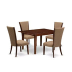 5-Piece Mahogany Finish Solid Wood Top - Dining Room Set - Seats 4