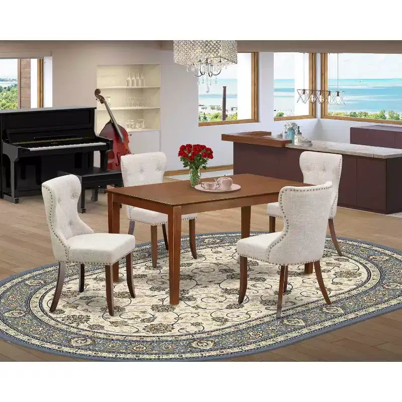 Ensemble table à manger pour 4 personnes - Table de cuisine avec 4 chaises - Style cottage moderne - Finition acajou