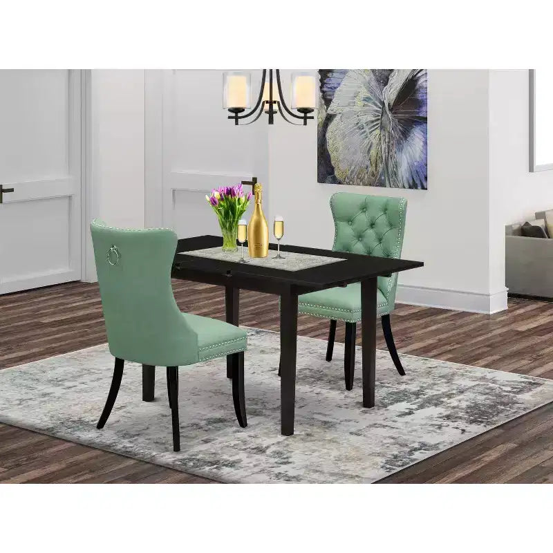 Ensemble de salle à manger 3 pièces avec table rectangulaire à plateau en bois massif finition noire