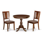 3-Piece Mahogany Finish Solid Wood Top - Round Dining Room Set - Seats-4