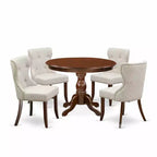 HomeStock 5-Piece Mahogany Finish Solid Wood Top Dining Table with 4 Parson Chair