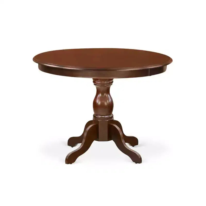 Table à manger 5 pièces HomeStock avec plateau en bois massif finition acajou et 4 chaises Parson