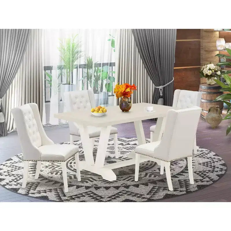 Ensemble de salle à manger HomeStock 5 pièces, table avec plateau en bois massif finition chêne naturel et 4 chaises