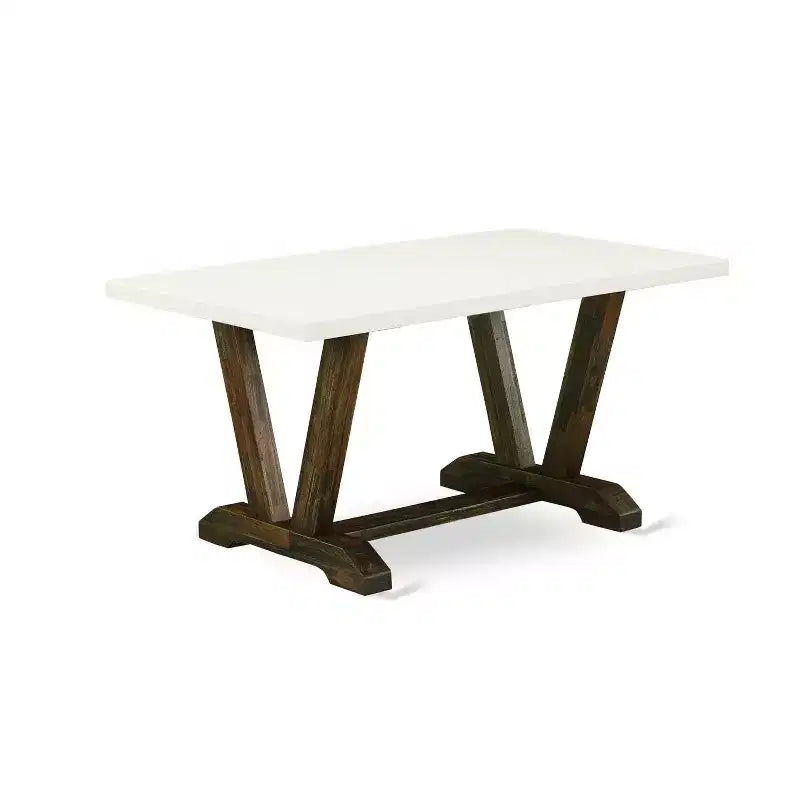 HomeStock, table de salle à manger avec plateau en bois massif finition jacobine patinée, 7 pièces avec 6 chaises