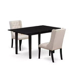 HomeStock 3-Pc Black Finish Rectangular Solid Wood Top with Butterfly Leaf Dining Table Set