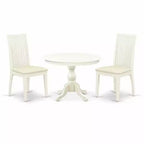 3-Piece Linen White Finish Solid Wood Top - Round Dining Room Set - Seats 4