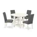 5-Piece Linen White Finish Solid Wood Top-Round Dining Room Set -Seats 4