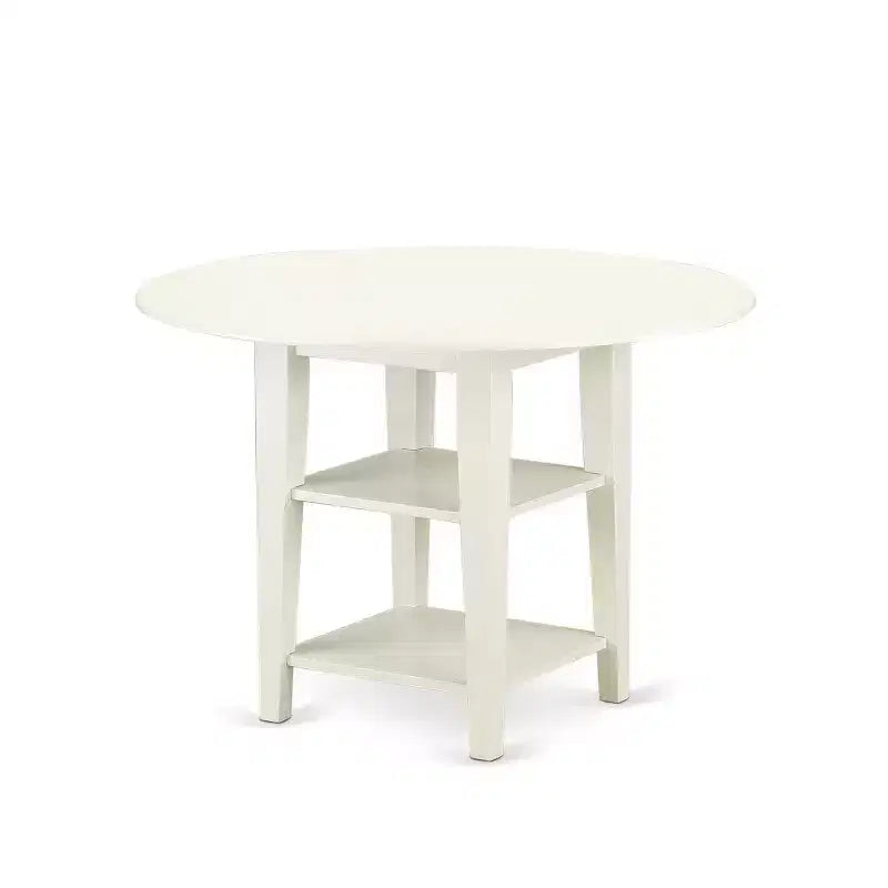 Ensemble de salle à manger 5 pièces en bois massif finition blanc lin avec plateau rond - 4 places