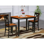Ensemble de salle à manger 3 pièces HomeStock avec table haute à plateau en bois massif, finition noire