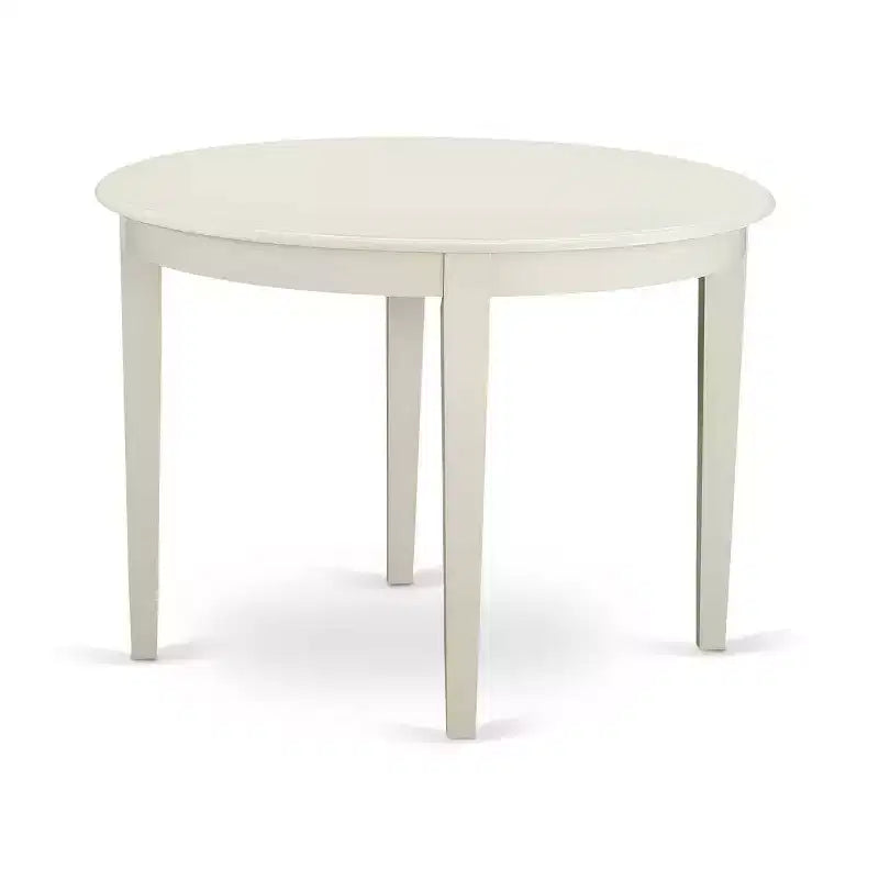 HomeStock 3-Pc Linen White Finish Round Solid Wood Top Dining Table Set
