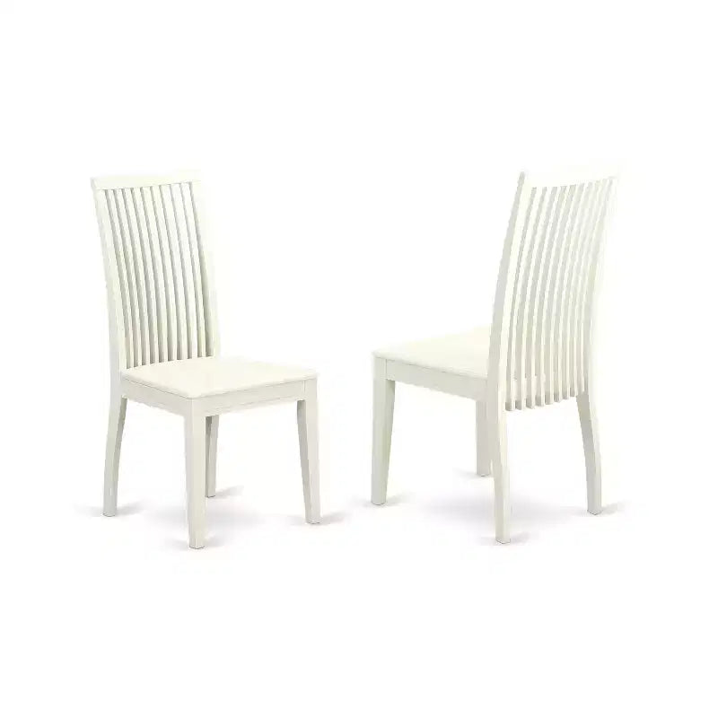 Ensemble de salle à manger 3 pièces HomeStock avec table ronde et dessus en bois massif, finition blanc lin
