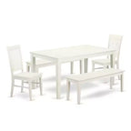HomeStock 5-Piece Rectangle Linen White Finish Solid Wood Top Dining Table with 2 Benches, 2 Chairs
