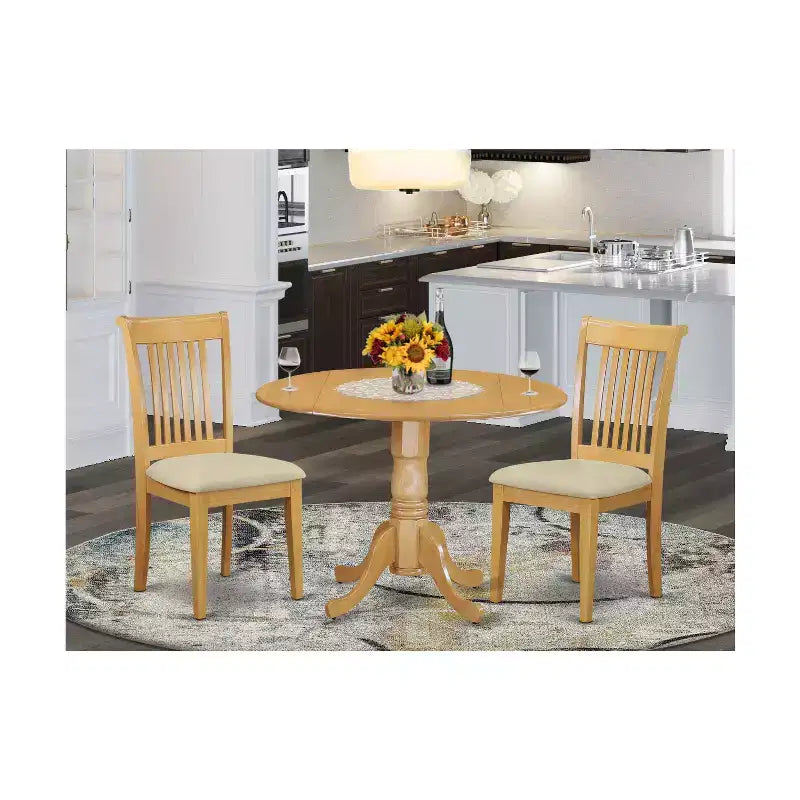 Ensemble table et chaises de salle à manger rondes style sud-ouest - 3 pièces - Finition chêne, 42 pouces