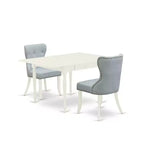 HomeStock 3-Pc Linen White Finish Rectangular Solid Wood Top with Dropleaf Dining Table Set