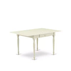 Ensemble de salle à manger 3 pièces HomeStock, dessus rectangulaire en bois massif à rallonges, finition blanc lin