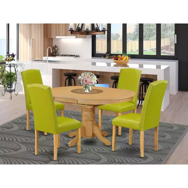 Ensemble de salle à manger ovale 5 pièces - Table 42-60 avec rallonge papillon et 4 chaises Parsons - Vert automne
