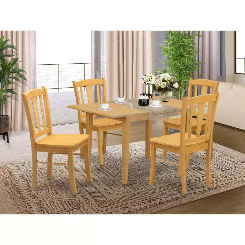 Ensemble de salle à manger 5 pièces en chêne naturel avec plateau en bois massif - 4 places