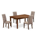 HomeStock 5-Pc Mahogany Finish Solid Wood Top - Rectangular Dining Room Set with High Back - Seats 4
