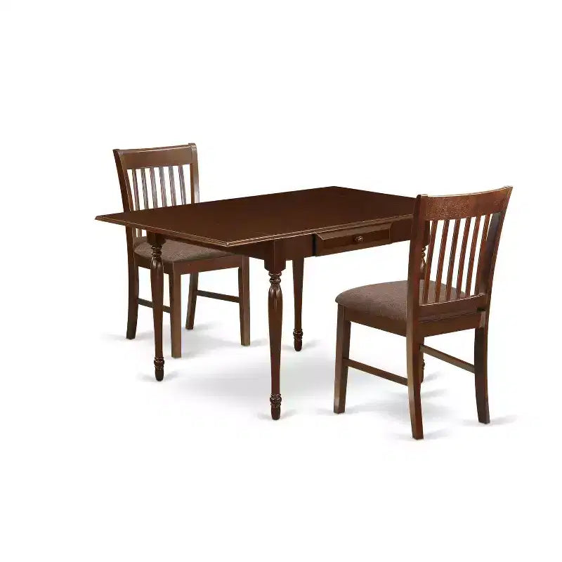 HomeStock 3-Pc Mahogany Finish Solid Wood Top With Dropleaf Dining Table Set