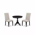 HomeStock 3-Piece Wirebrushed Black Solid Wood Top Button Tufted Dining Room Set (Seats-4)