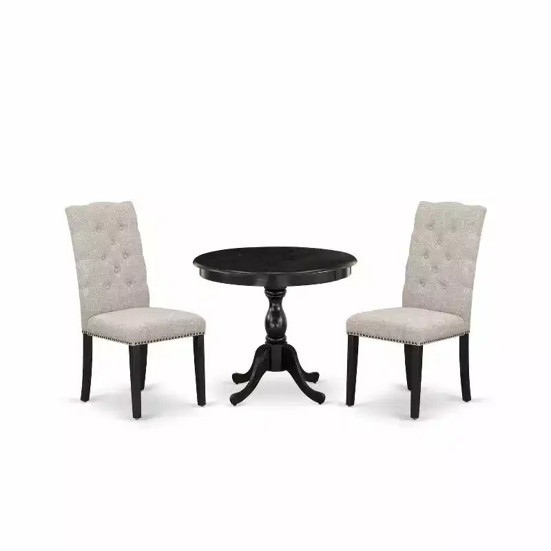 HomeStock 3-Piece Wirebrushed Black Solid Wood Top Button Tufted Dining Room Set (Seats-4)