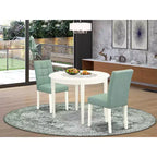 Ensemble de salle à manger 3 pièces HomeStock avec table ronde plateau bois massif finition blanc lin - 2 places