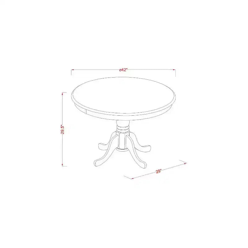 Table à manger ronde 5 pièces HomeStock avec plateau en bois massif finition acajou et 4 chaises à dossier croisé