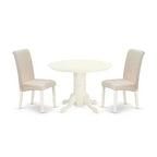 HomeStock 3-Pc Linen white Solid Wood Top - Round Dining Room Set - Seats 4