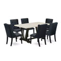 HomeStock 7-Piece Natural Oak Finish Solid Wood Top Dining Table with 6 Chairs