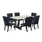 HomeStock 7-Piece Natural Oak Finish Solid Wood Top Dining Table with 6 Chairs