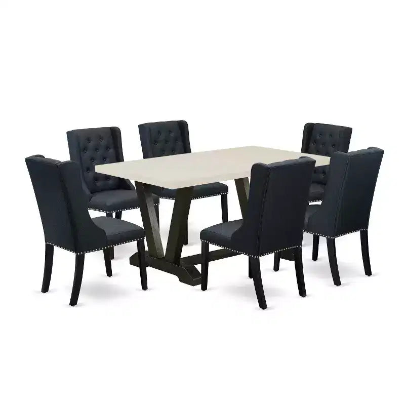 HomeStock 7-Piece Natural Oak Finish Solid Wood Top Dining Table with 6 Chairs