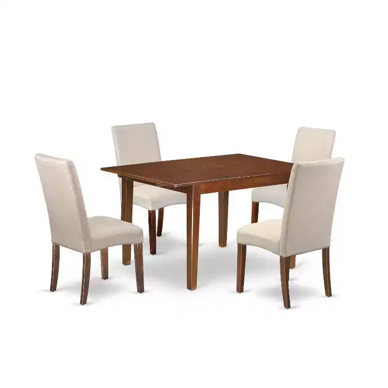 HomeStock 5-Pc Mahogany Finish Solid Wood Top-Rectangular Dining Room Set with Butterfly Leaf-Seats 4