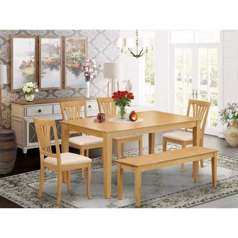 Ensemble de salle à manger 6 pièces Table et chaises Banc - Cuisine Fini Chêne 36x60 pouces