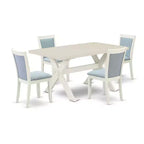 HomeStock 5-Piece Wire Brushed Linen White Finish Solid Wood Top Dining table with 4-Chairs