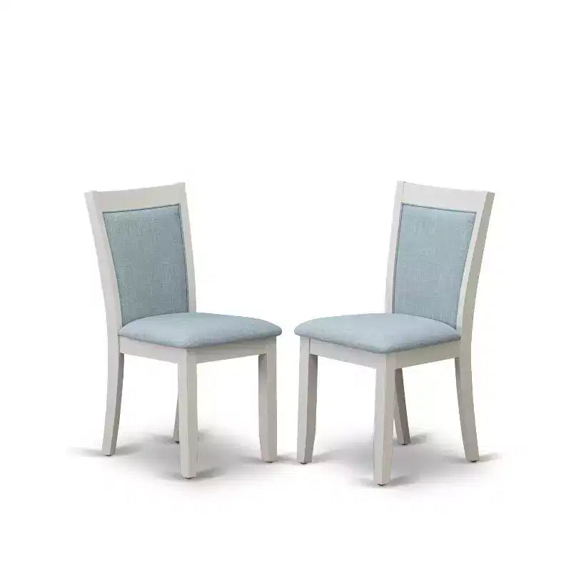 Table de salle à manger HomeStock 5 pièces, plateau en bois massif, finition brossée blanc lin, avec 4 chaises