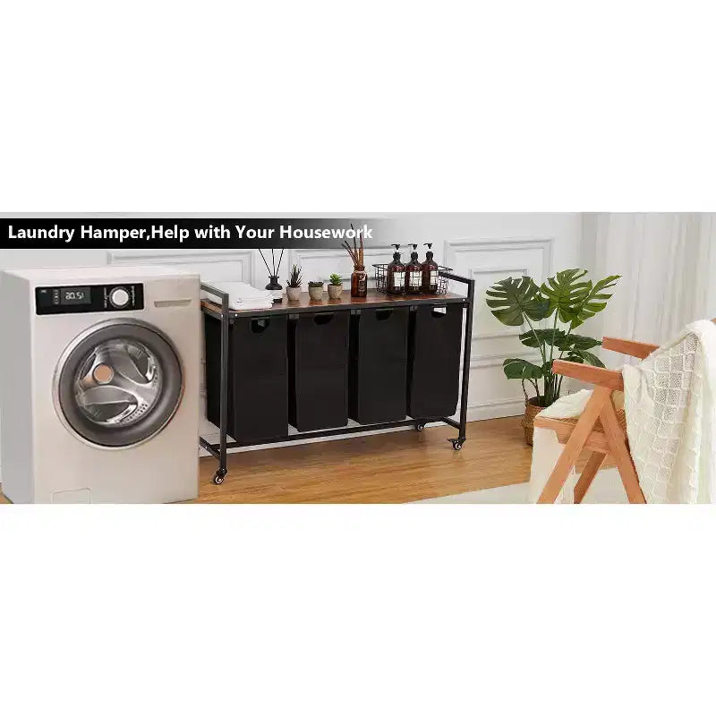 Panier à linge avec sacs amovibles coulissants, panier de rangement à cadre métallique avec étagère pour l'organisation du placard, de la salle de bain ou de la chambre à coucher