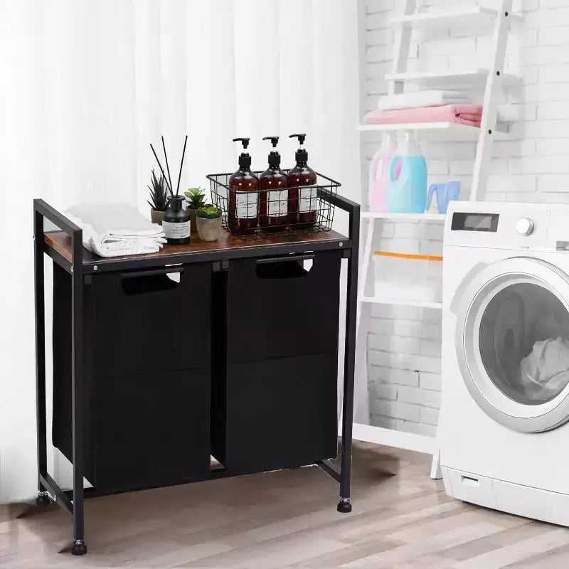 Panier à linge avec sacs amovibles coulissants, panier de rangement à cadre métallique avec étagère pour l'organisation du placard, de la salle de bain ou de la chambre à coucher