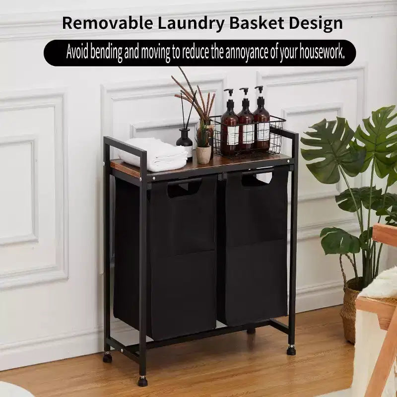 Panier à linge avec sacs amovibles coulissants, panier de rangement à cadre métallique avec étagère pour l'organisation du placard, de la salle de bain ou de la chambre à coucher