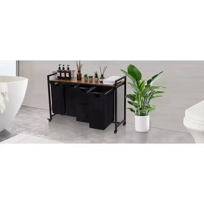 Panier à linge avec sacs amovibles coulissants, panier de rangement à cadre métallique avec étagère pour l'organisation du placard, de la salle de bain ou de la chambre à coucher