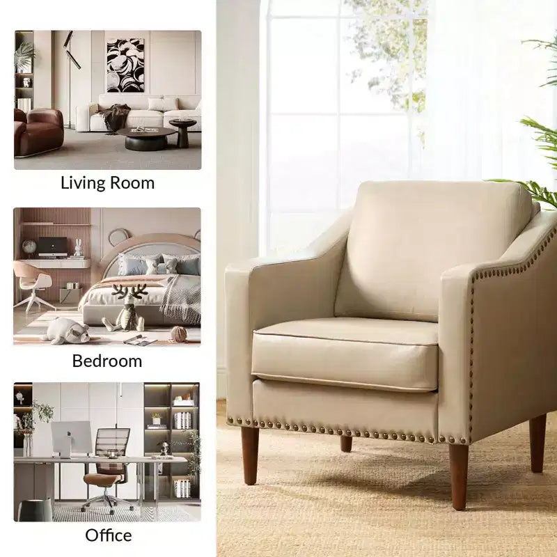 Fauteuil Bonita en cuir végétalien avec pieds en bois massifHULALA HOME