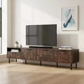 Homy Casa 78 Mid-Century Modern TV Stand with Textured Pattern Doors and Open Storage Shelf,for 85 TV, Walnut