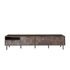 Meuble TV Homy Casa 78 style moderne du milieu du siècle avec portes à motif texturé et étagère de rangement ouverte, pour téléviseur 85 pouces, Noyer