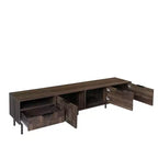 Meuble TV Homy Casa 78 style moderne du milieu du siècle avec portes à motif texturé et étagère de rangement ouverte, pour téléviseur 85 pouces, Noyer